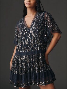 Maeve V Neck Lurex Tiered Mini Dress